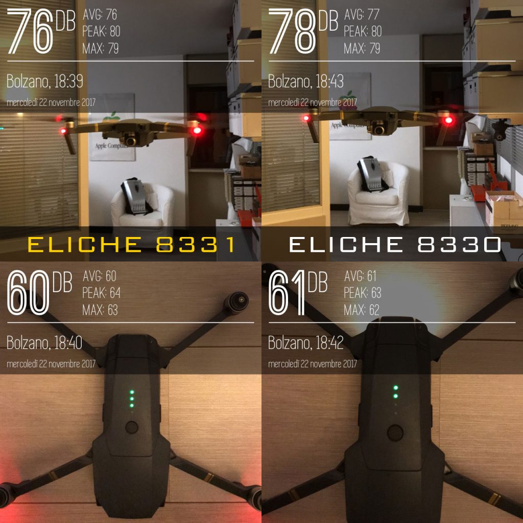 Provate le nuove eliche del Mavic Pro 8331 low noise vs le standard 8330