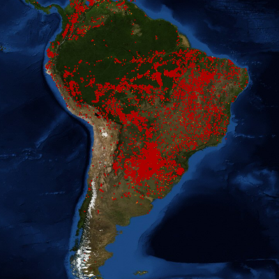 La mappa del Sudamerica tratta dal sito NASA FIRMS