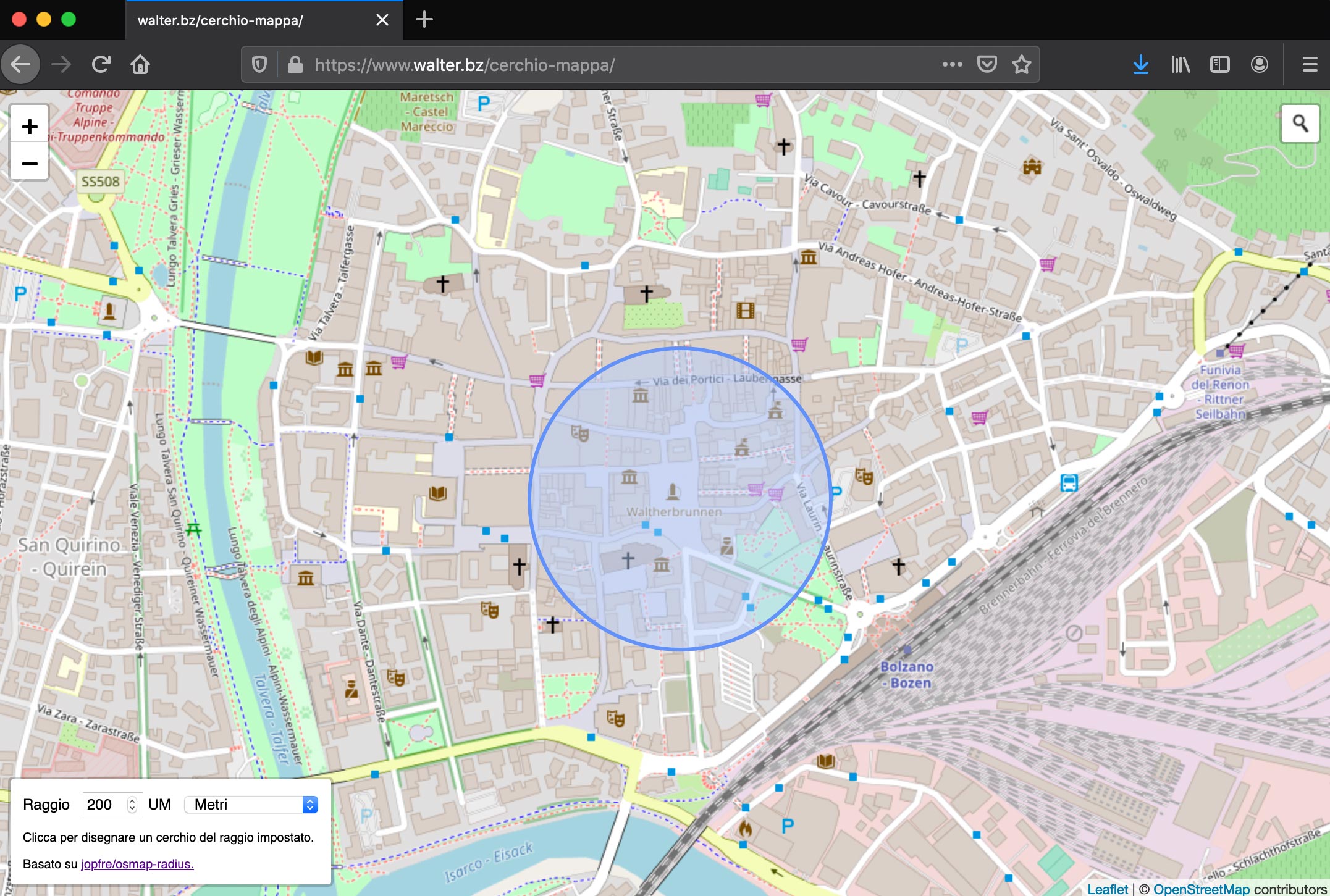 Disegnare un cerchio con un dato raggio su una mappa